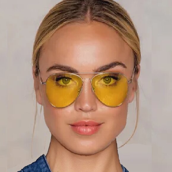 Unisex Ultraviolet Driving Yellow Aviator Sunglasses - Picture 5 of 6